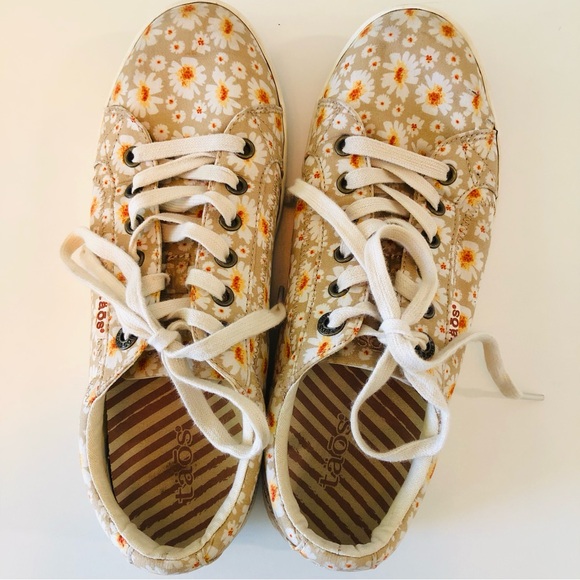 Taos Star Daisy Floral Print Canvas Low Top Sneakers Women’s 9.5 Tan Lace up - Picture 4 of 12